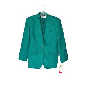 80s Vintage New with Tags Liz Claiborne Green Preppy Linen Blazer Size 4